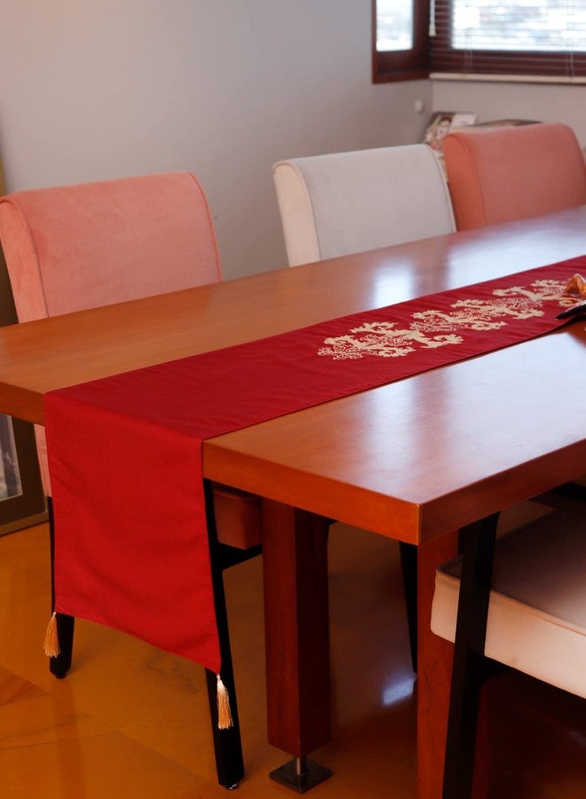 Zeba World Embroidered Table Runner with Tassels - Elegant Red Polyester Table Runner for 4 Seater / 6 Seater Dining Table - Stylish Living Room Decor Polyester Fabric Dining Living Space - Image 1